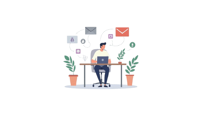 Illustration of professional communication showing email, project discussions, and client consultation elements